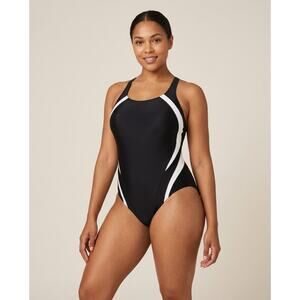 Speedo Creora Highclo Quantum Splice High Cut Blk&Wht One Piece Swimsuit Size 10